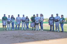 (Photo / Alex Kielar) The four Bucks baseball seniors were honored before their game against Tolar on Senior Night, Tuesday, April 21. From left is Carson Duran and family, Junior Duran and family, Jaxon Escalon and family and Nieko Martinez and family. 