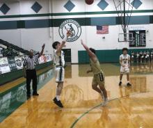 (Photo/Alex Kielar) Conor Salazar was on fire from deep during Senior Night for the Buckaroos as he knocked down four triples and scored 17 points overall Friday, Feb. 13 against Comanche. 