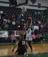 (Photo/Alex Kielar) LaKyla Bartley grabs a rebound in the second half of the Lady Bucks’ 34-27 loss Thursday, Jan. 29 to the Eastland Lady Mavericks. 