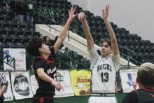 Bry Armstrong shoots from the free throw line in the first half Thursday, Jan. 29 of the Bucks’ 72-16 trouncing of the Eastland Mavericks. (Archive photo)