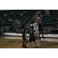 Photo/Alex Kielar) Ryan Waller snags a defensive rebound in the first half of the Bucks’ 58-37 win over the Dublin Lions on the road Friday, Jan. 9. 