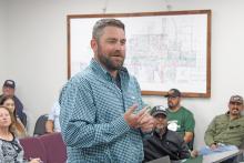 (Photo/Alex Kielar) Kegan Burns introduces himself as the City of Breckenridge’s new public works director at the city commission's Tuesday, May 6 meeting. At the end of last week, Burns submitted his resignation letter as public works director after just two months after taking the job.
