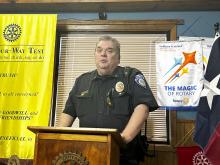 Breckenridge Police Chief Blake Johnson speaks last month to the Rotary Club of Breckenridge. Photo/Mike Williams