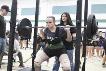 Joni Jackson took first place in the 181-pound weight division Thursday, Feb. 1 at the Buckaroo Powerlifting Meet. As a team the Lady Bucks finished second overall with 56 points, one point behind Comanche who took first place in the girls’ meet. Photo/Mike Williams