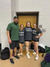 Three Lady Bucks powerlifters will compete in the state powerlifting meet March 13-16. Left to right: Coach Jarrod Shepperd, Isabelle Biddison, Rylee Fuller, Joni Jackson. Contributed photo/ Breckenridge High School Athletics