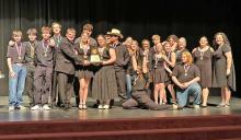 Breckenridge High School One-Act Play students pose with their award after placing first in the Zone competition at the beginning of March. The OAP group advanced to the District 8-3A competition and the bi-district competition. (Contributed photo)
