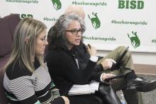 Breckenridge ISD Chief Learning Officer Prairie Freeman discusses how the district has worked to improve the districts STAAR test results during the BISD Board of Trustees meeting Monday, Feb. 12. Photo/ Mike Williams