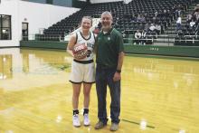 Lady Bucks senior Zaea Ragle was honored prior to the Nov. 17 game against Haskell for scoring her 1000th career point. Ragle achieved the milestone Tuesday, Nov. 14 during the third quarter of the Lady Bucks' 61-31 at Clyde High School. Photo/Mike Williams