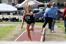 (Photo/Ashley Anderson) Kamden Tidwell was the area champion in pole vaulting at the UIL 3A  Area 7 & 8 Track and Field Championship held Thursday, April 16 in Jacksboro. Tidwell continued her success at the region meet, with a first-place finish and a ticket to the state meet. 