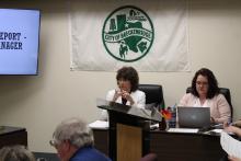 Breckenridge City Manager Cyntha Northrop gives the Breckenridge City Commission an update on the roads improvement project that began over the summer. Photo/Mike Williams