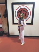 Breckenridge Junior High School sixth grader Rylan Kirkeby earned a spot on the TNT School of Self Defense Wall of Fame after earning three medals at the Amateur Organization of Karate state championship Dec. 8-9 in Houston. Contributed photo