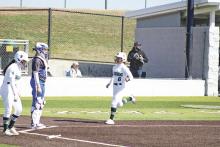 Charlie Salazar scored a pair of runs in wins Friday, March 1 over Randall and Windthorst at the Iowa Park tournament. Photo/Mike Williams