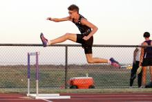 Case Abraham competed in the 110-Meter and 300-Meter hurdle events at the Jacksboro High School Invitational. (Photo/Ashley Anderson)