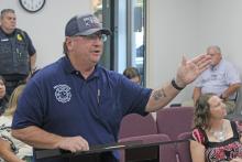 (Photo/Alex Kielar) Breckenridge Fire Chief Malcolm Bufkin speaks to the Breckenridge City Commission at their meeting Tuesday, Oct. 14 in which they approved replats of the current and potential future home of the Breckenridge Fire Department.