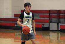 (Alex Harvadansky/Graham Leader) Connor Salazar dribbles down court for the Buckaroos during the third week of the Graham fall basketball league Monday, Oct. 6. 