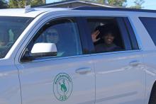 (Photo/Alex Kielar)  Andrew White waves to his Breckenridge classmates Thursday, Oct. 30, as he is sent off to the State Cross Country Championships. White placed 88th out of 151 runners in the Region 1-3A championship race Friday morning, Oct. 31. 