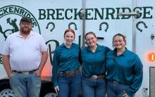(Contributed Photo) The Breckenridge FFA Senior Skills team of Rachel Burchett, Dustie Lowrey and Rihana Fuller competed at the Area IV Leadership Development Events contest last week and placed fifth out of 12 teams. From left to right is FFA Advisor Austin Hanna, Burchett, Lowrey and Fuller. 