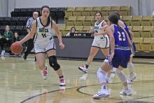 (Photo/Alex Kielar) Paisley Thibodeaux dribbles in a game for the Lady Bucks earlier this season. The Lady Bucks will be heading to Lipan High School in a couple of days to participate in the HD Howard Classic tournament. 