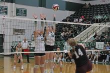 (Photo/Alex Kielar) The Lady Bucks swept the Millsap Lady Bulldogs in their latest district match Friday, Sept. 26, winning all three sets 25-18, playing sound defense and offense throughout. 