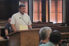 (Photo/Alex Kielar) Ky Kennedy, a board member of the Stephens County Ag Association Rodeo Arena board, requested funding assistance from the commissioners court on upgrades they are planning to make to their Ag building. The commissioners approved at least a third of the county’s $75,000 budgeted yearly for investment into local non-profits going towards SCAARA at their Monday, July 28 meeting.