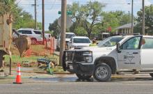(Photo/Alex Kielar) City employees worked for several hours to repair a busted water line which drained both water towers Thursday, July 31. The entire City of Breckenridge was put under a boil water notice after 5:30 p.m. and the notice remains until the city gets samples back from Abilene. 