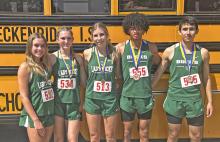 (Contributed Photo) The Breckenridge runners that earned medals for placing in the top 10 of the Lipan Indian 18th Annual Invitational held Wednesday, Sept. 10. From left to right is Ava Russell (JV, 10th), Kamden Tidwell (JV, 7), Lane Bartoskewitz (JV, 3), Andrew White (Varsity, 5) and Gabriel Garcia (Varsity, 7). 