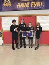 Caleb Valentic, Samuel Mills, Ella Hearne and Claire Ellis advanced to the Texas FFA State Leadership Development Contest this weekend after their second place finish in public relations. Contributed photo/Tacy Ellis