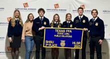 The Woodson FFA Public Relations team took third place last week at the Texas FFA State Leadership Development Events competition and Sam Houston State University. Contributed photo/Tacy Ellis