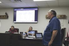 Parkhill Architects representative Chip Whitlock (right) led a discussion last week to go over the bond election process with the BISD Board of Trustees. Photo/Mike Williams