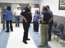 Breckenridge Police Chief Blake Johnson met members of the community during an open house Monday, April 29 at the Breckenridge Chamber of Commerce. Johnson was hired to replace Bacel Cantrell who turned in his resignation last year. Photo/Mike Williams