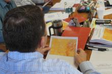 A map handed out by Fire Chief Calvin Chaney shows the risk for fire across Stephens County, with yellow being moderate and red being high. BA photo by James Norman