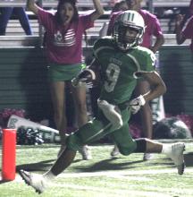 Breckenridge receiver Angel Ruiz crosses the goal line Friday night.