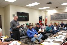 Virgil Moore, executive director of the Breckenridge Economic Development Corporation, gives comments as to why the townhouses and rezoning request should be approved. BA photo by Jean Hayworth