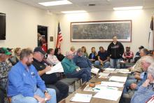 Sarah Shumate speaks against the townhouses in the public hearing. Several speakers on both sides of the issue spoke at the hearing on Tuesday, Nov. 20. BA photo by Jean Hayworth