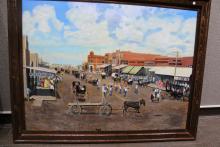 The Breckenridge Fine Arts Center begins a new exhibit, "History of the Common Man," by Tonya Holmes Shook. This painting, by Shook, is of a parade down the main street of Hastings, Okla., just two years after statehood. The occasion was the laying of the cornerstone at the new school.  BA photo by Jean Hayworth