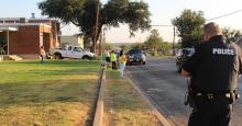 (Photo/Kaci Funderburg) Police Chief Blake Johnson was present at East Elementary for the first day of school to help enforce the new traffic pattern for pick up and drop off of students, which the school district and city are working together on improving. 