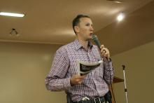 Sheriff Will Holt leads the woman's forum in a lesson of self defense. BA photo by Jean Hayworth